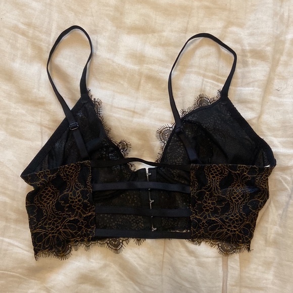 Free People Front Closure Lace Longline Bralette in Black/Gold Size Small - Picture 2 of 4